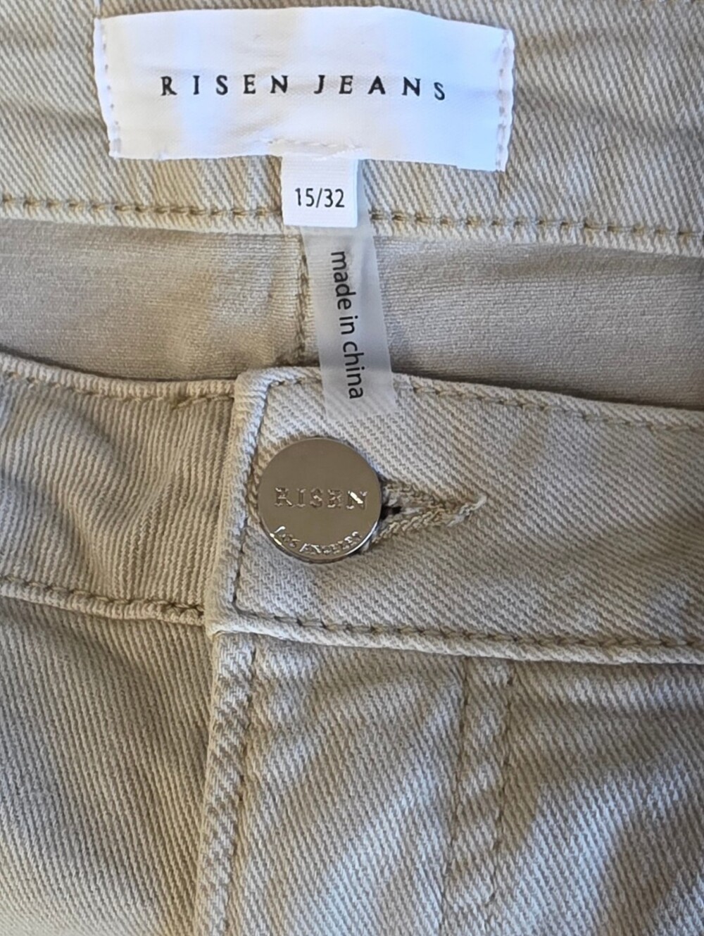 Risen Jeans High Rise Distressed Wide Leg Tan Jeans Size 15/32 NWT - Picture 7 of 10